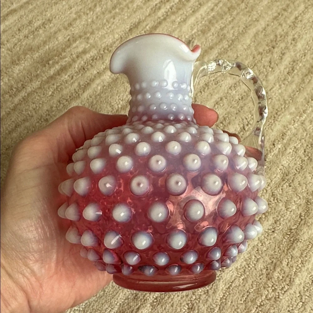 Vintage Fenton Art Glass Cranberry Opalescent Hobnail Tri-Spout Cruet